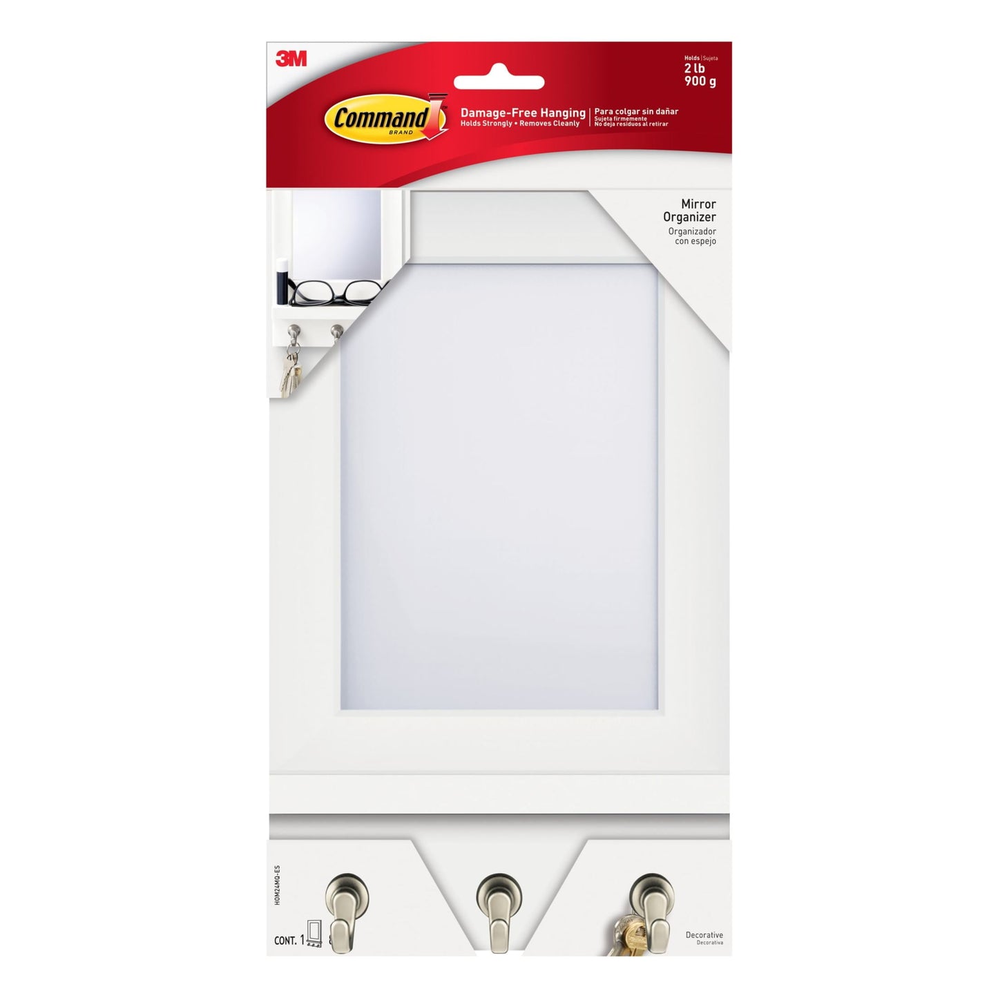 Command Mirror Organizer, Quartz, 1 Mirror Organizer, 8 Medium Strips