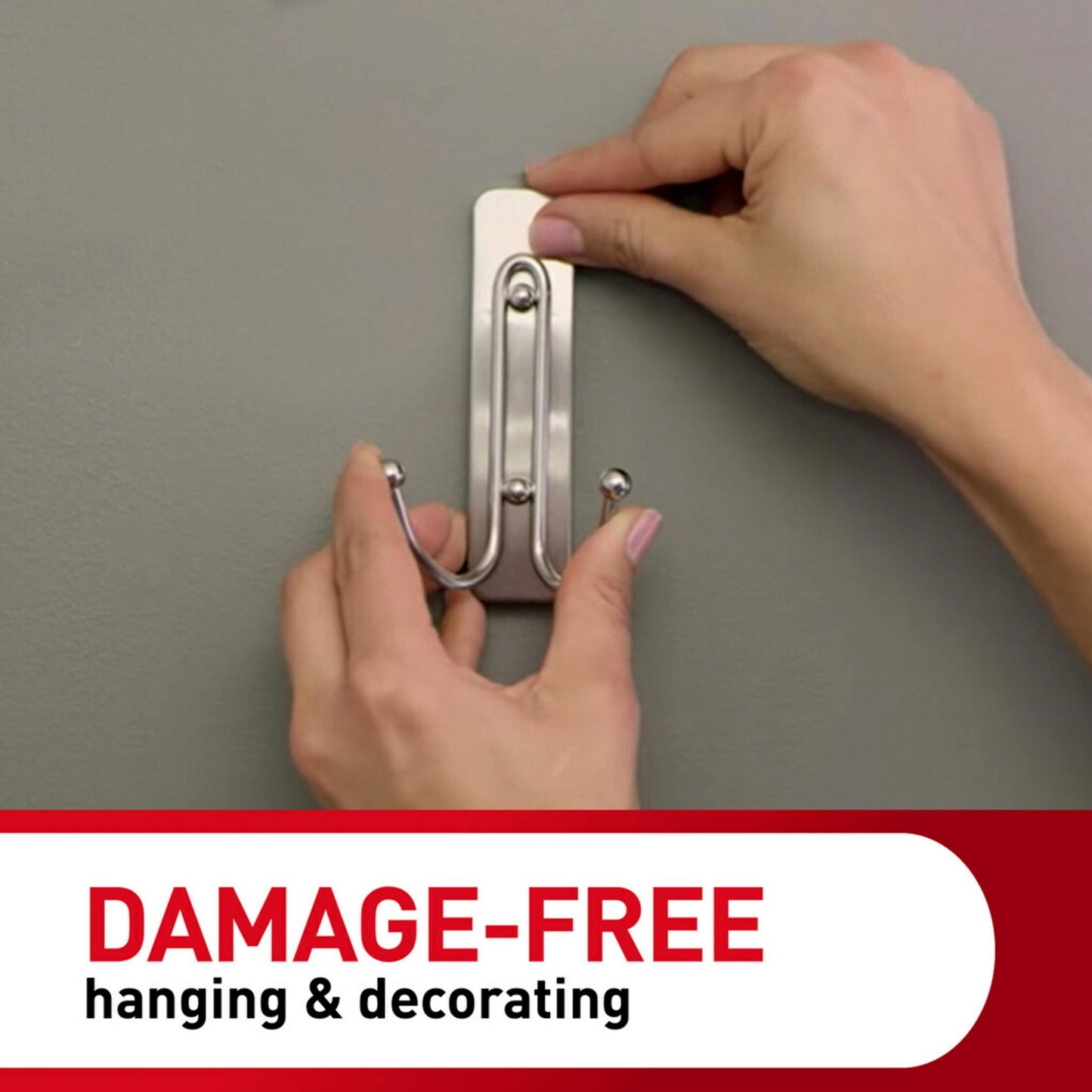 Command Large Double Bathroom Wall Hook, Satin Nickel, Damage Free Hanging, 1 Metal Hook