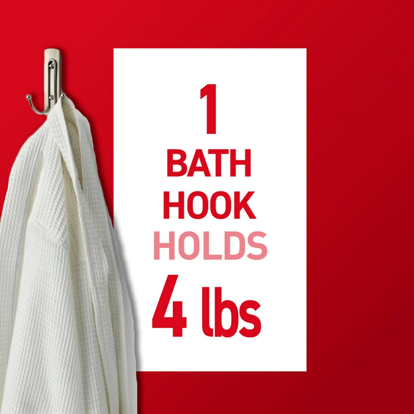 Command Large Double Bathroom Wall Hook, Satin Nickel, Damage Free Hanging, 1 Metal Hook
