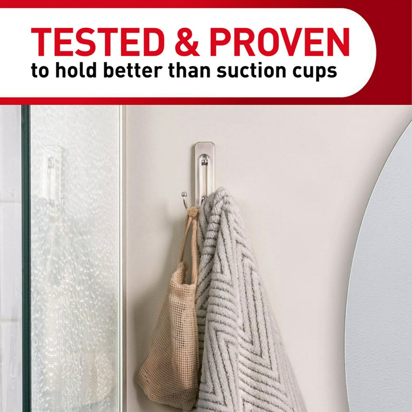 Command Large Double Bathroom Wall Hook, Satin Nickel, Damage Free Hanging, 1 Metal Hook