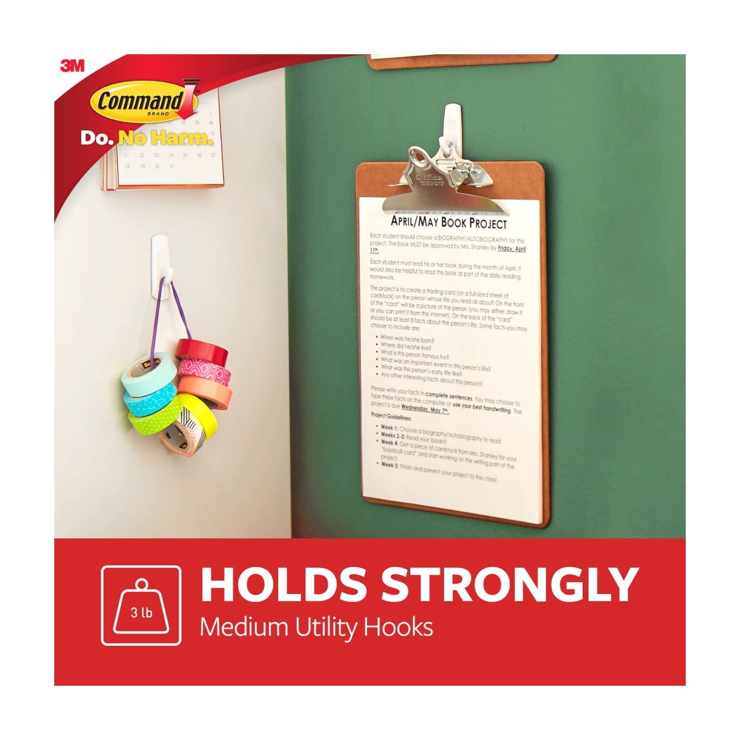 Command Medium Utility Hooks, White, Damage Free Organizing, 8 Hooks and 16 Command Strips