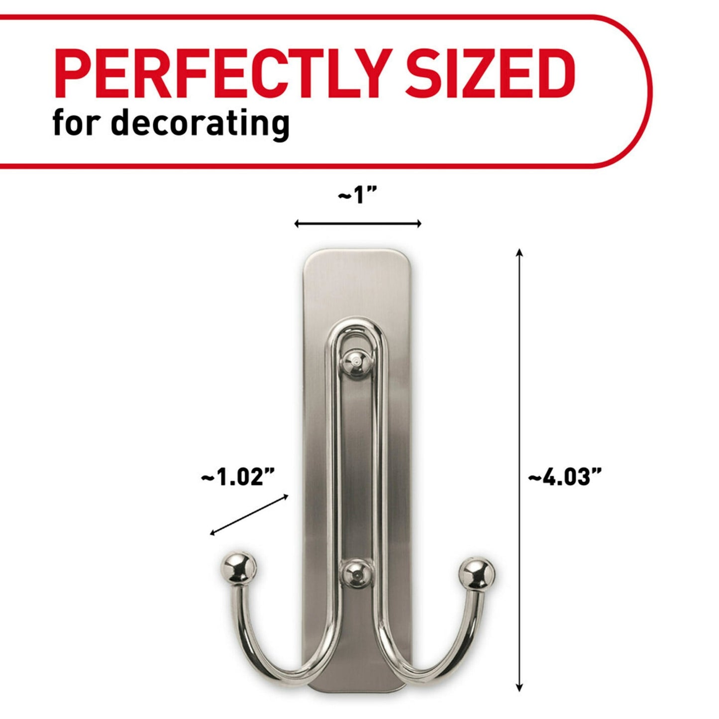 Command Large Double Bathroom Wall Hook, Satin Nickel, Damage Free Hanging, 1 Metal Hook