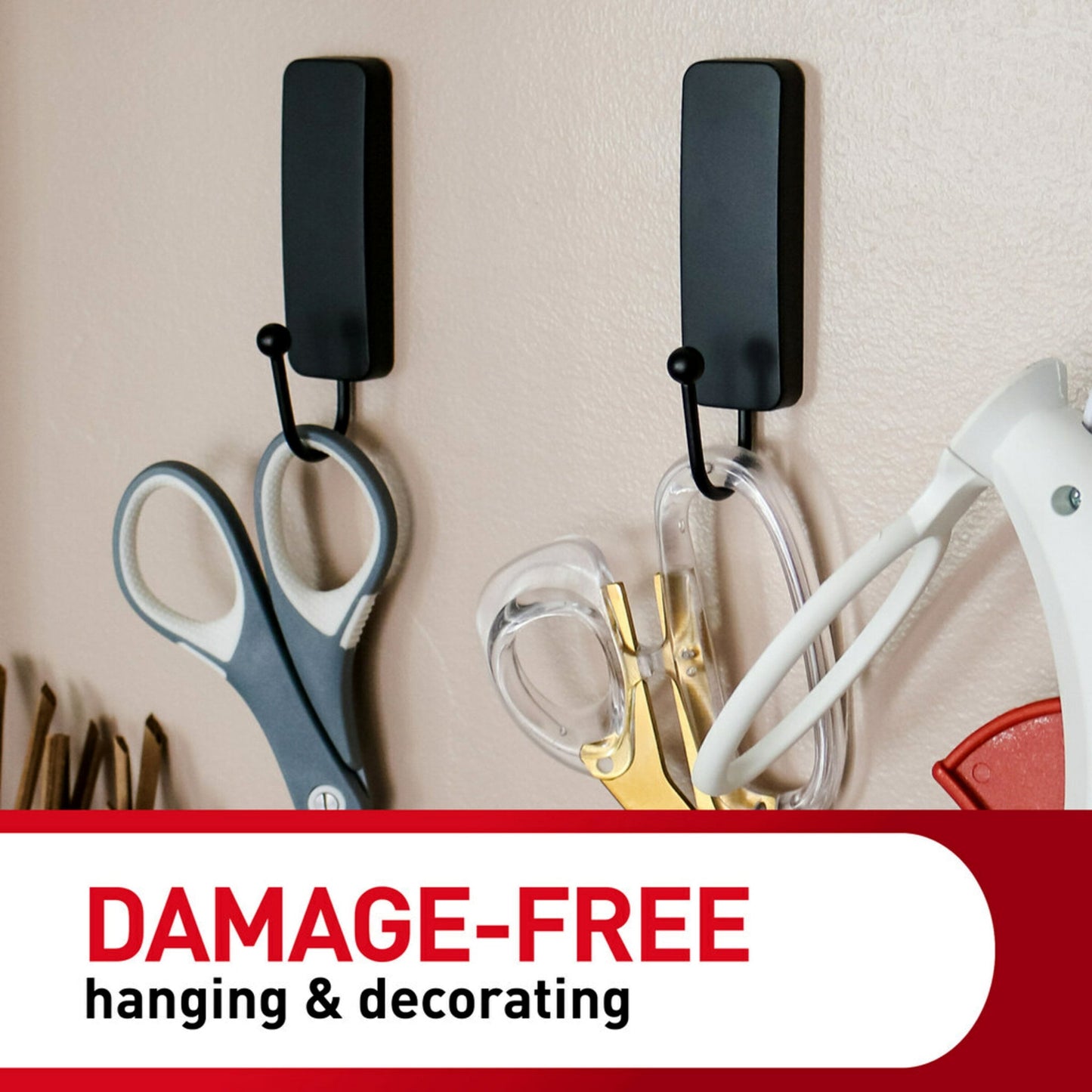 Command Medium Decorative Hooks, Matte Black, Damage Free Decorating, 1 Hook and 2 Strips