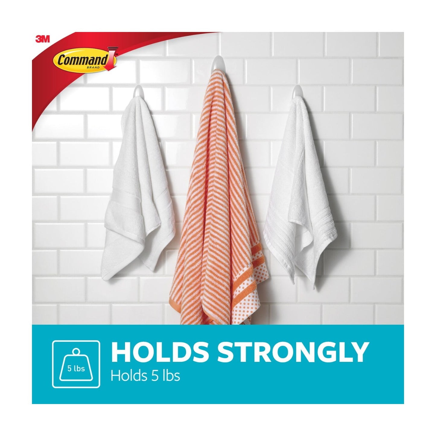 Command Large Towel Hooks Value Pack, Frosted, 3 Wall Hooks, Holds 5 lbs, Bathroom Organization