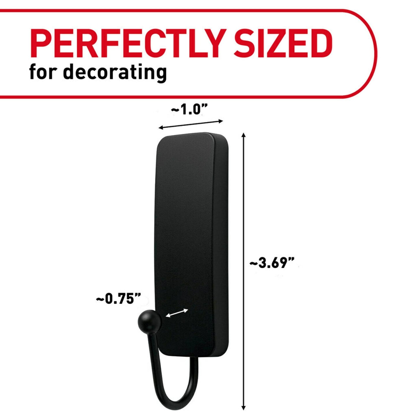 Command Medium Decorative Hooks, Matte Black, Damage Free Decorating, 1 Hook and 2 Strips