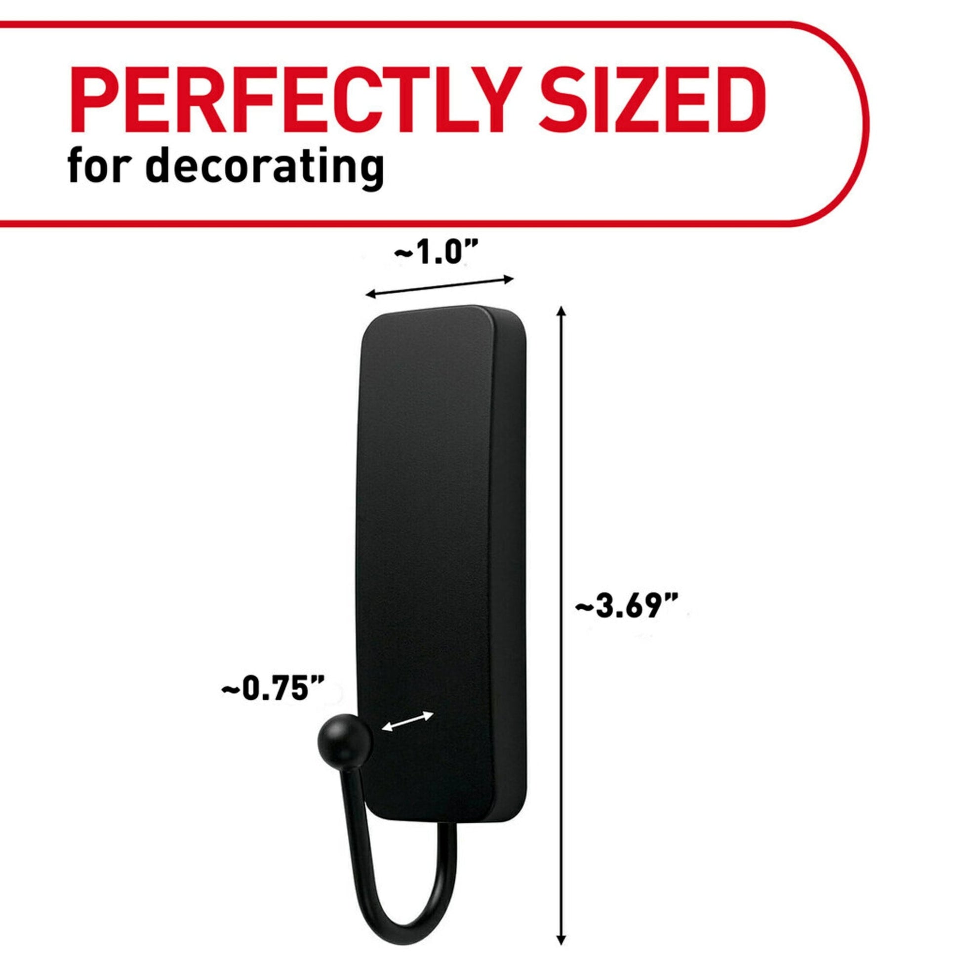 Command Medium Decorative Hooks, Matte Black, Damage Free Decorating, 1 Hook and 2 Strips