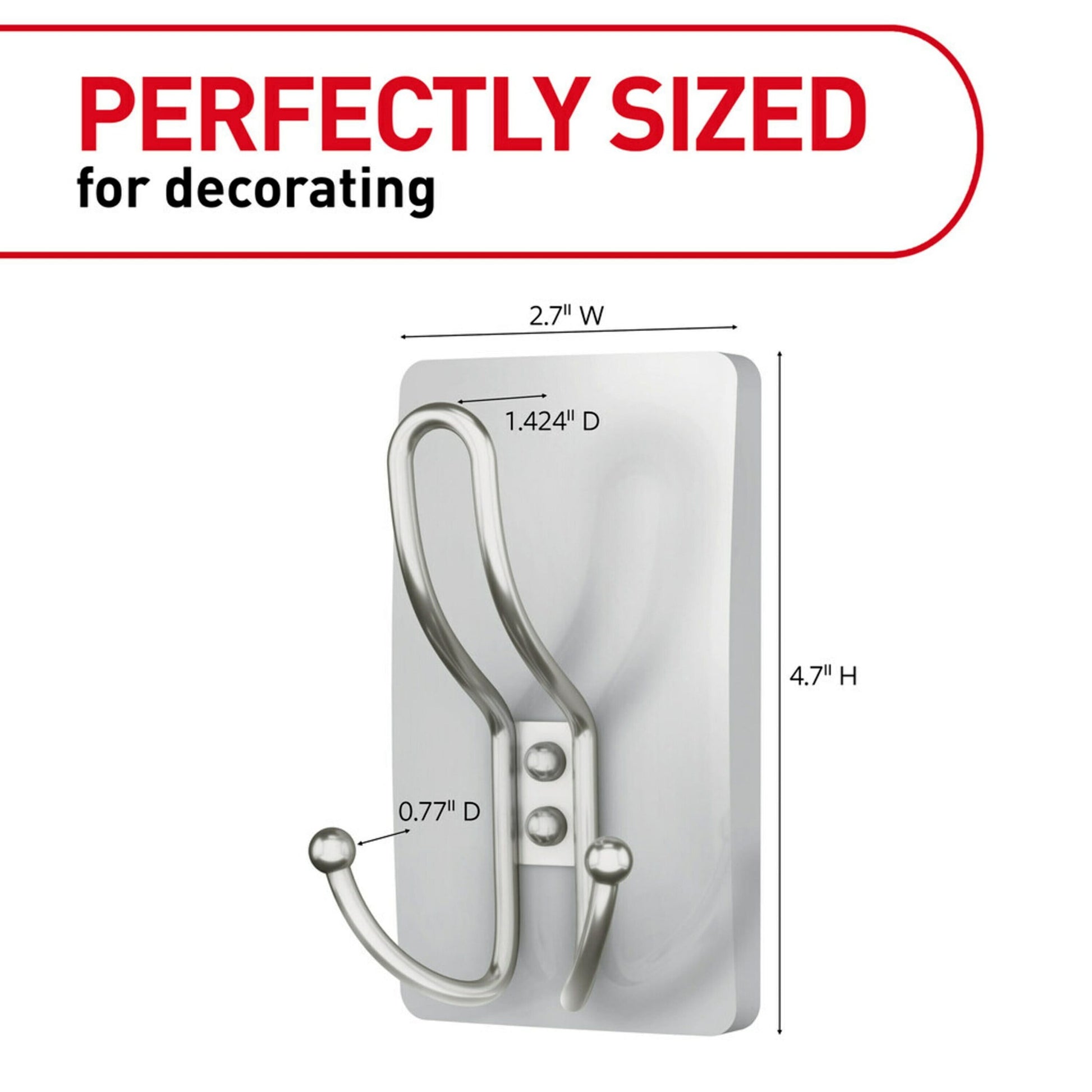 Command X-Large Satin Nickel Triple Hook, 1 Hook, 3 Strip