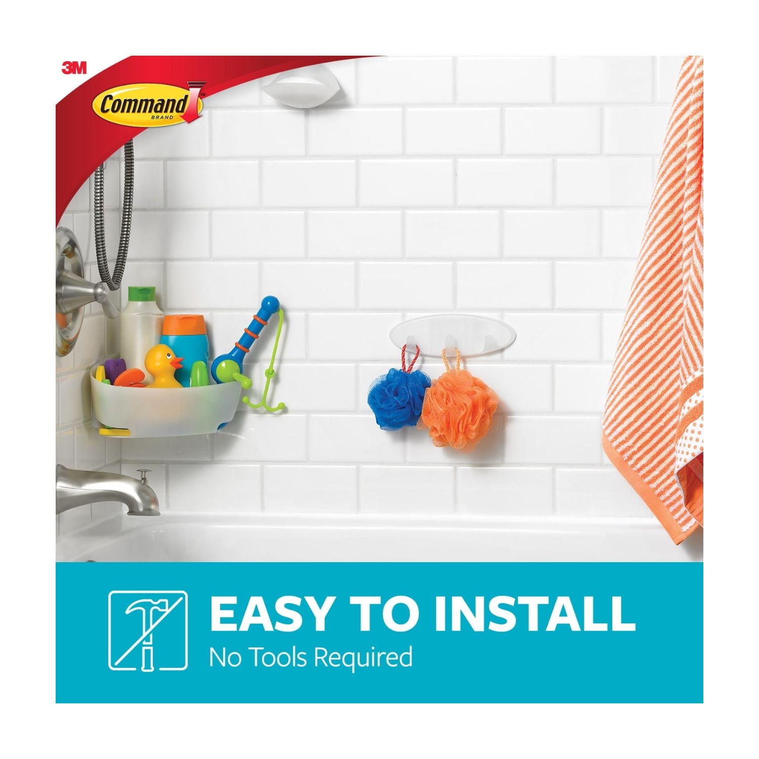 Command Bath Multi-Hook, 1 Wall Multi-hook, 2 Large Water Resistant Strips, Bathroom Organization