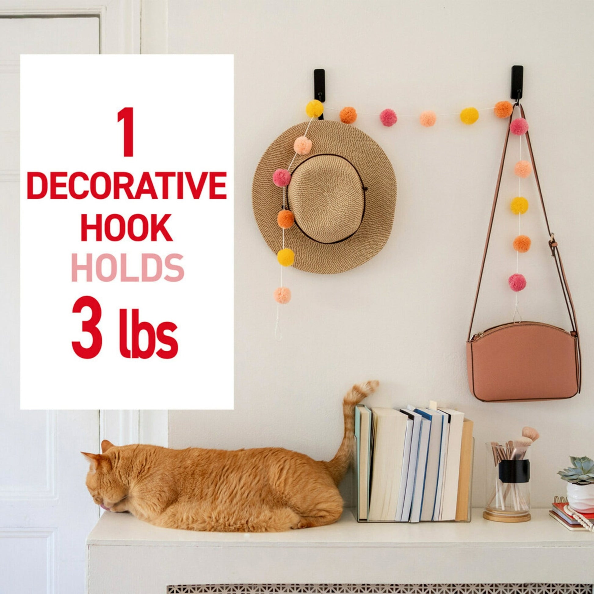 Command Medium Decorative Hooks, Matte Black, Damage Free Decorating, 1 Hook and 2 Strips