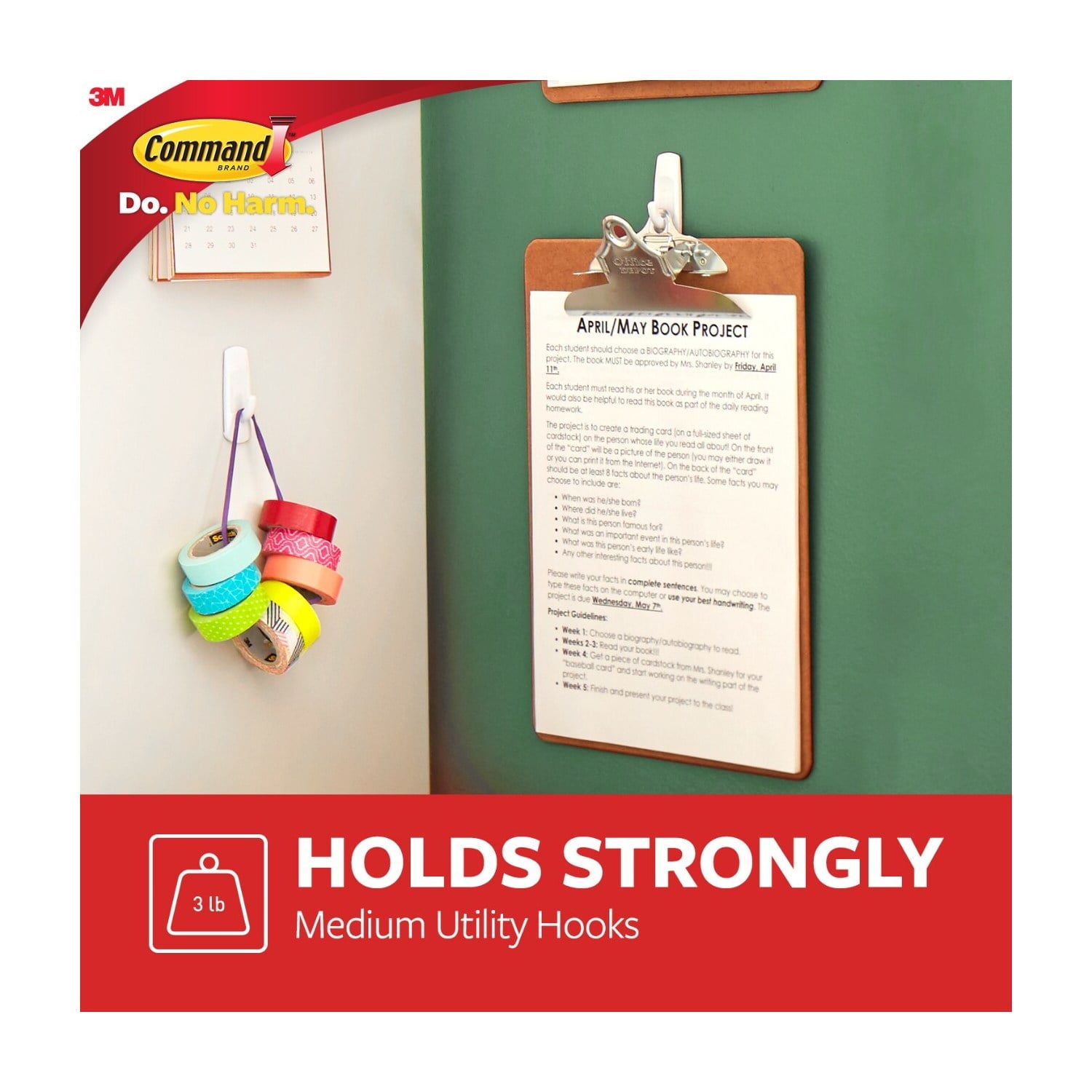 Command Medium Utility Hooks, White, Damage Free Organizing, 8 Hooks and 16 Command Strips