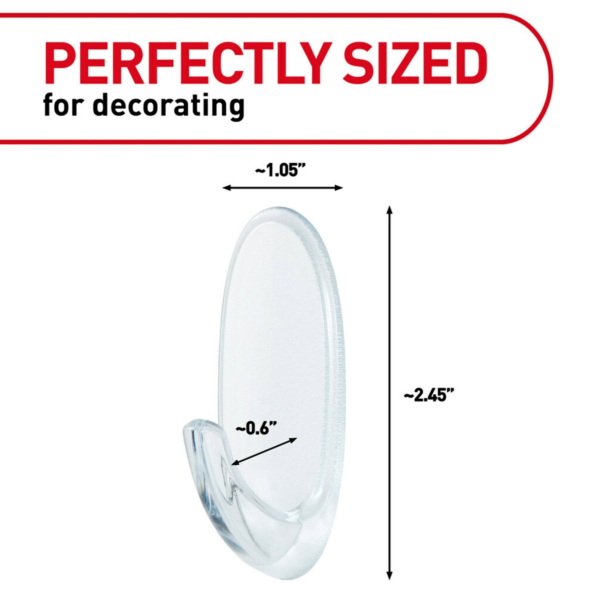 Command Medium Wall Hooks, Clear, Damage Free Hanging of Decorations, 2 Hooks