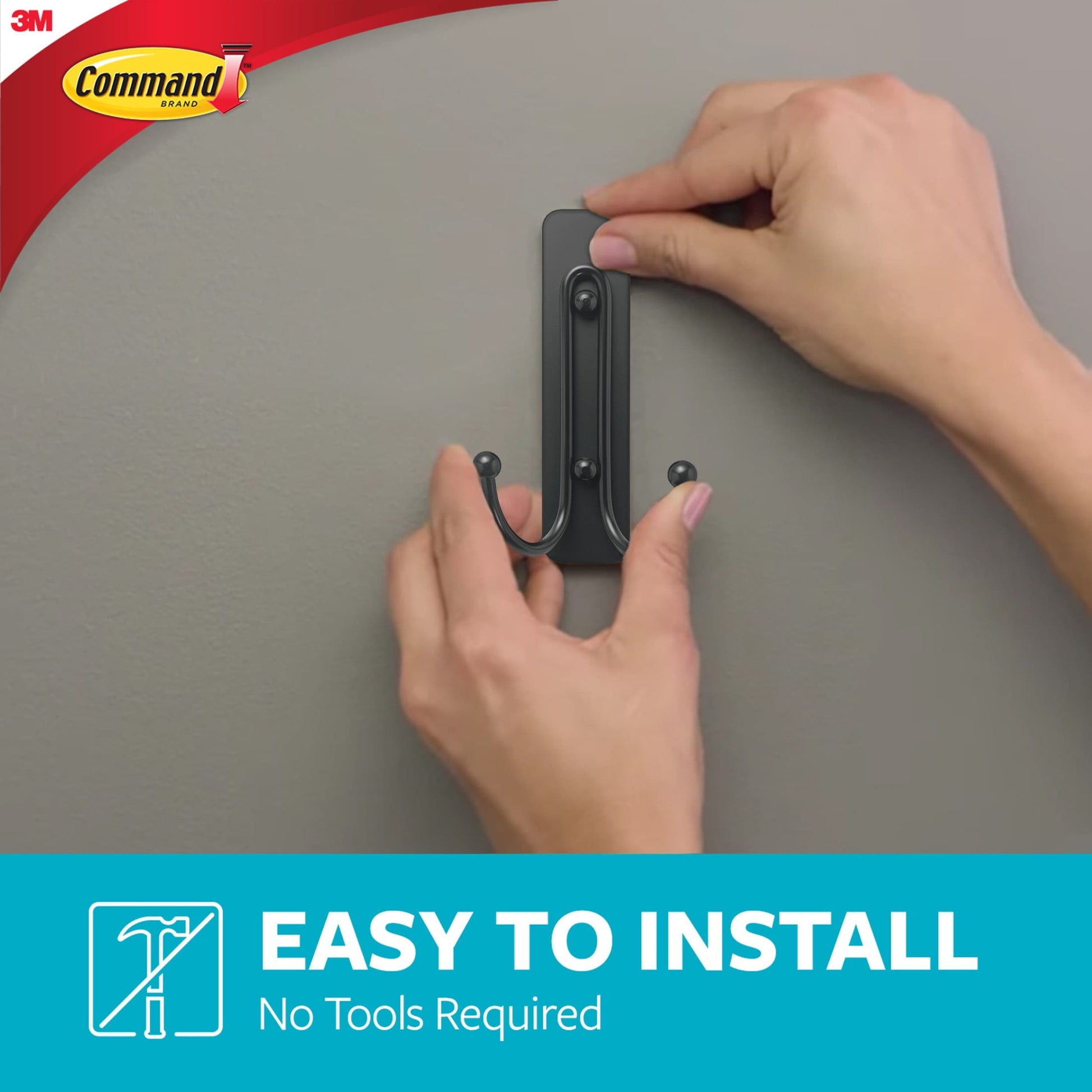 Command Bath Large Matte Black Double Hooks, 2pk