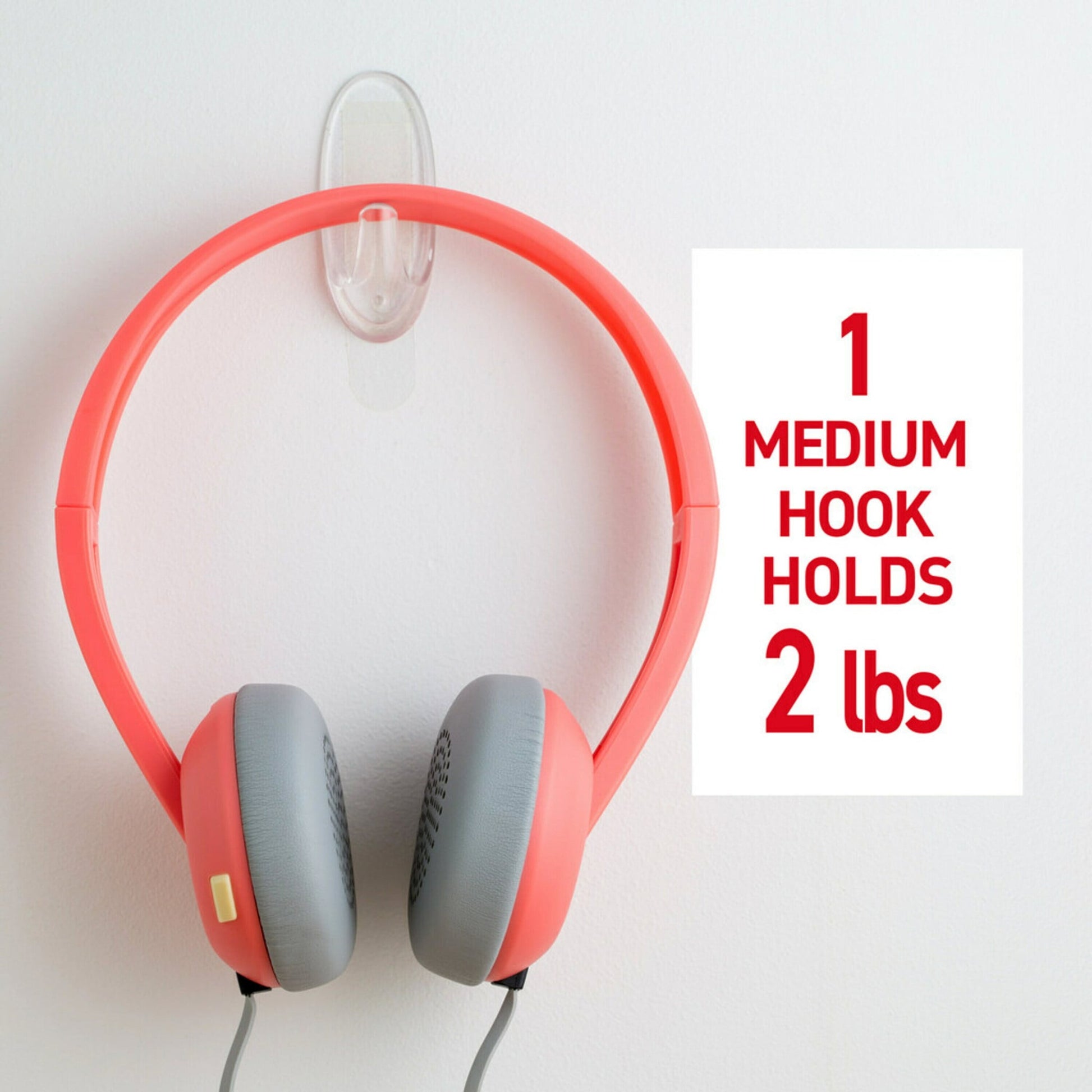 Command Medium Wall Hooks, Clear, Damage Free Hanging of Decorations, 2 Hooks