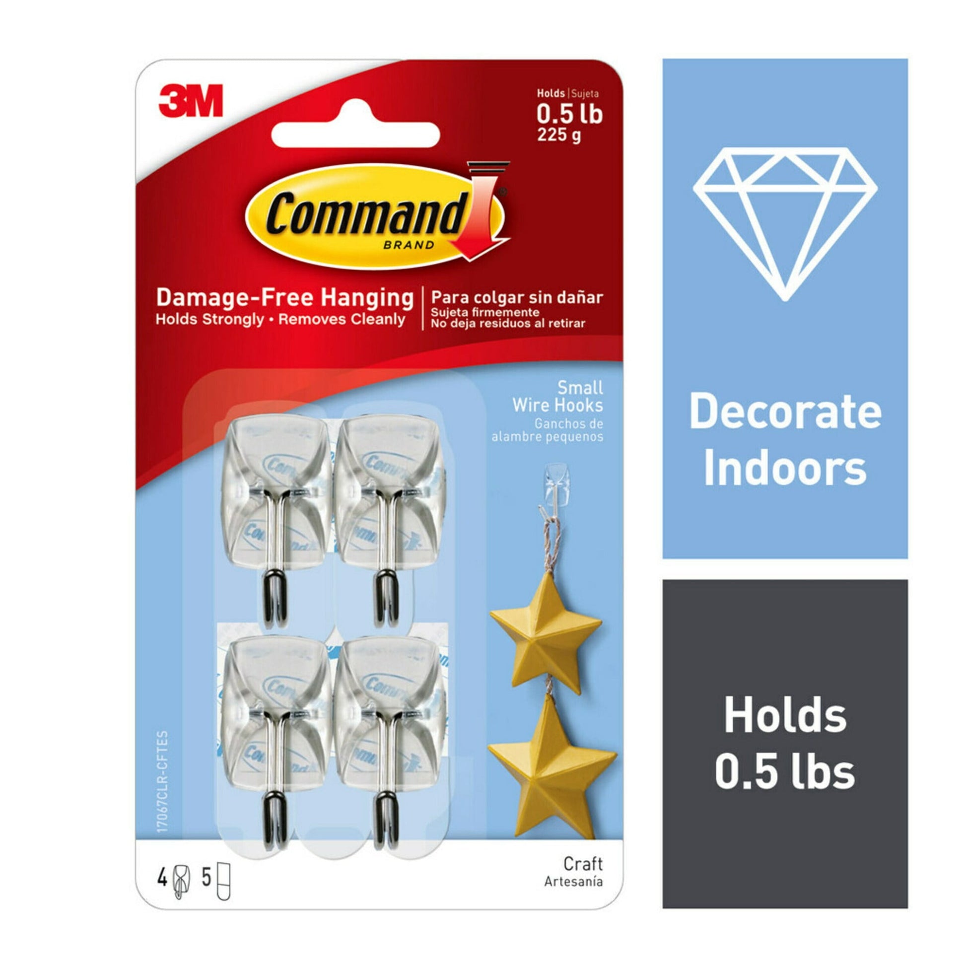 Command Small Wire Toggle Hooks, Clear, Damage Free Decorating, Four Hooks