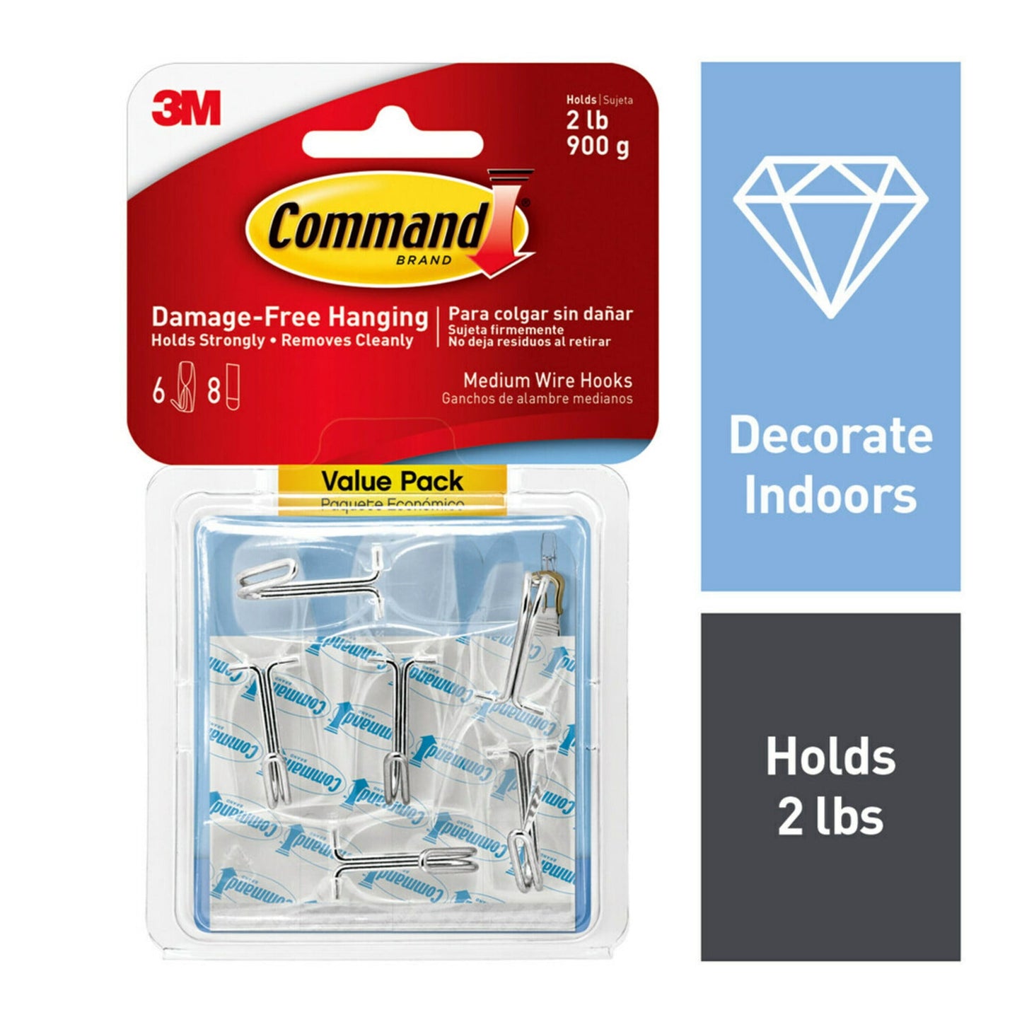Command Wire Toggle Hooks, Clear, Medium, 6 Wall Hooks, Damage-Free Hanging