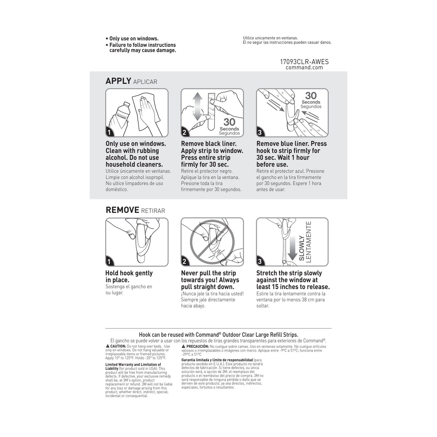 Command Outdoor Clear Window Hook, Large, 1 Hook, 2 Strips/Pack