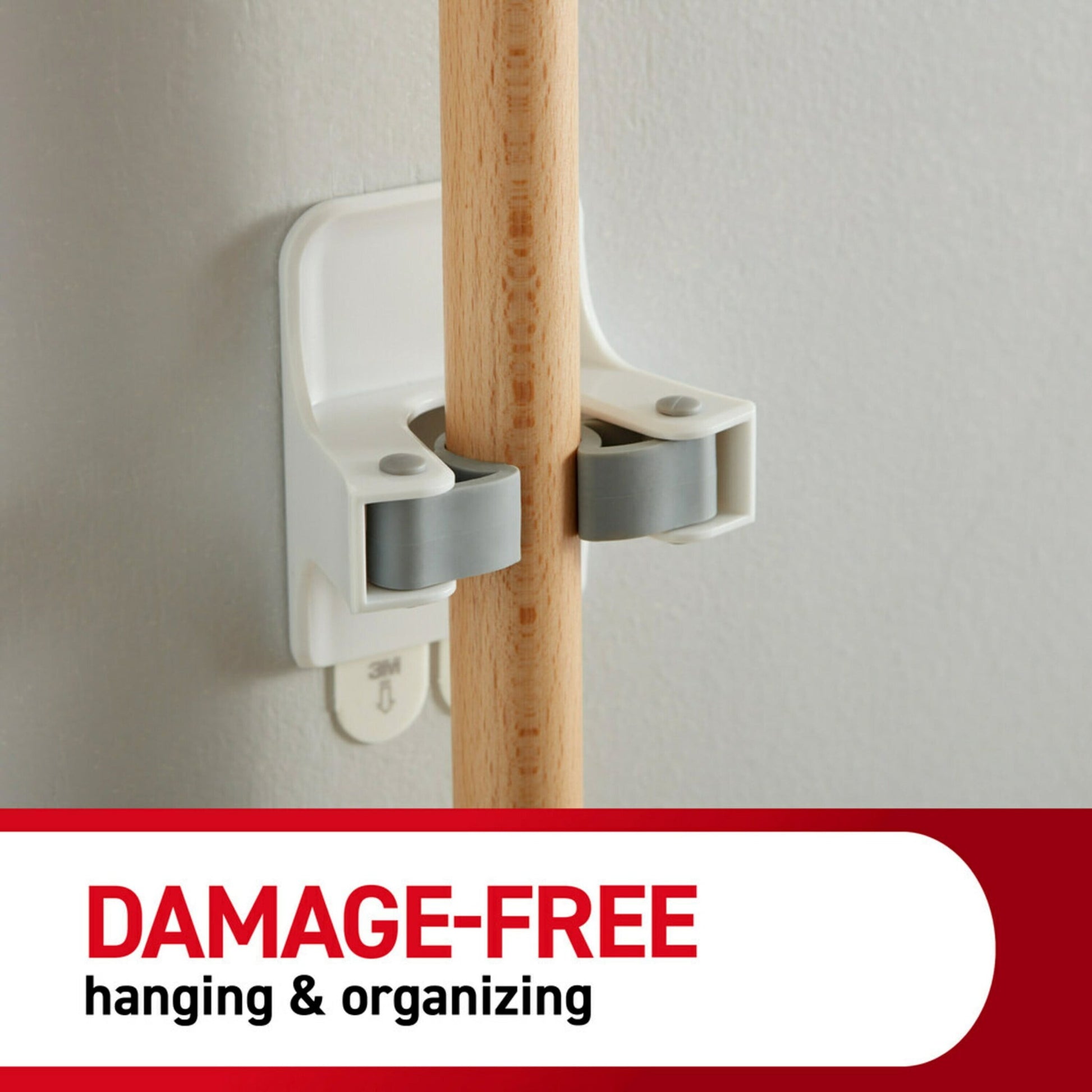 Command Broom and Mop Grippers Wall Hook, White, Damage Free Organizing, 3 Hangers