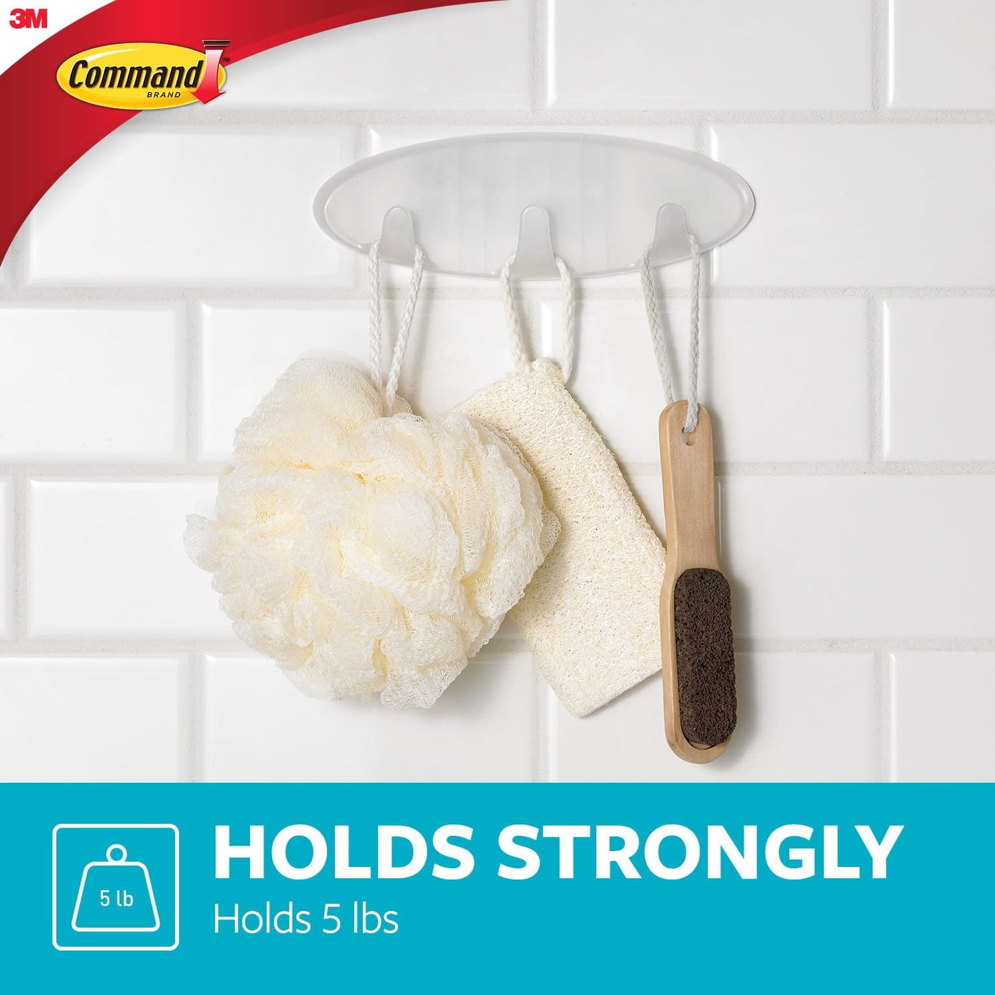 Command Bath Multi-Hook, 1 Wall Multi-hook, 2 Large Water Resistant Strips, Bathroom Organization