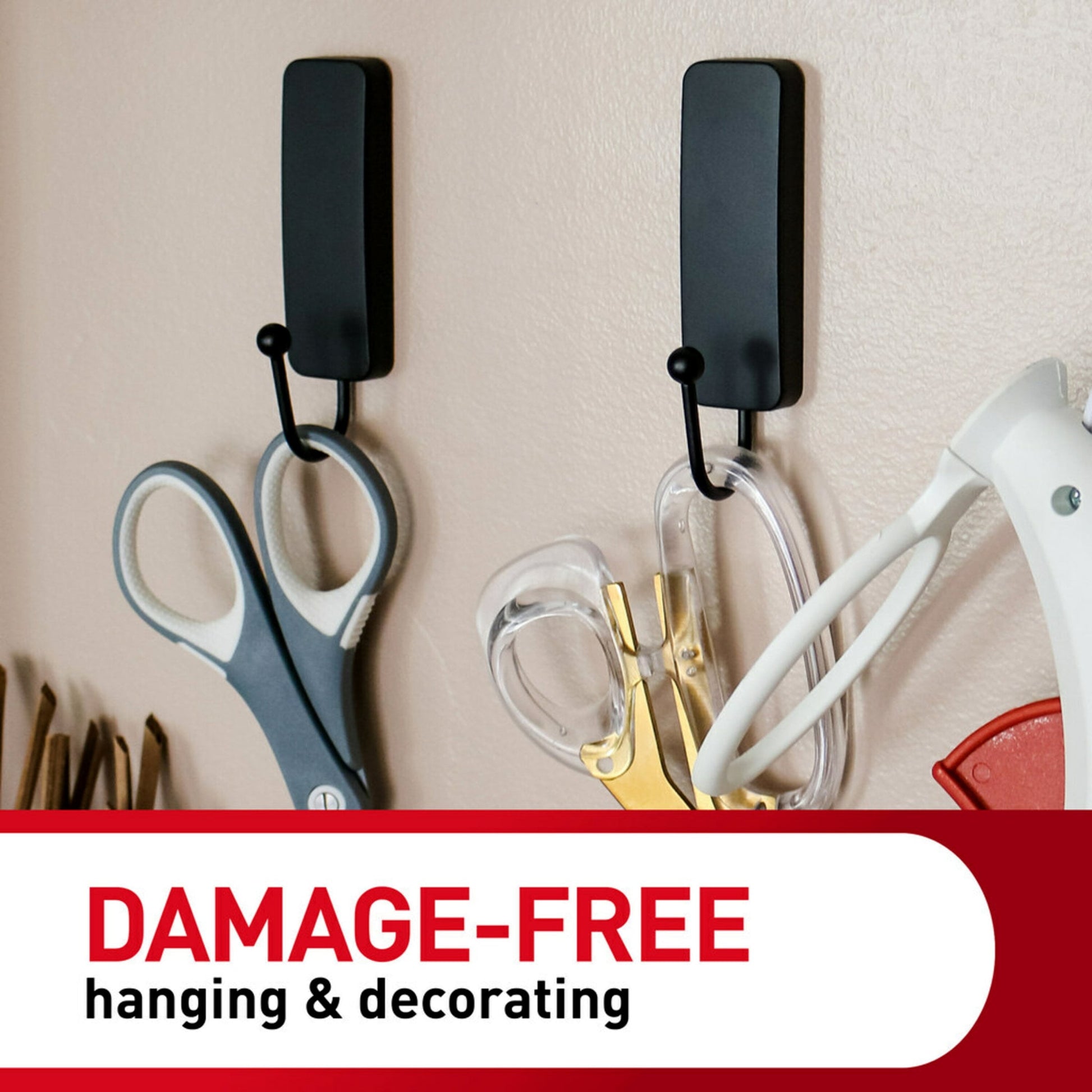 Command Medium Decorative Hooks, Matte Black, Damage Free Decorating, 1 Hook and 2 Strips