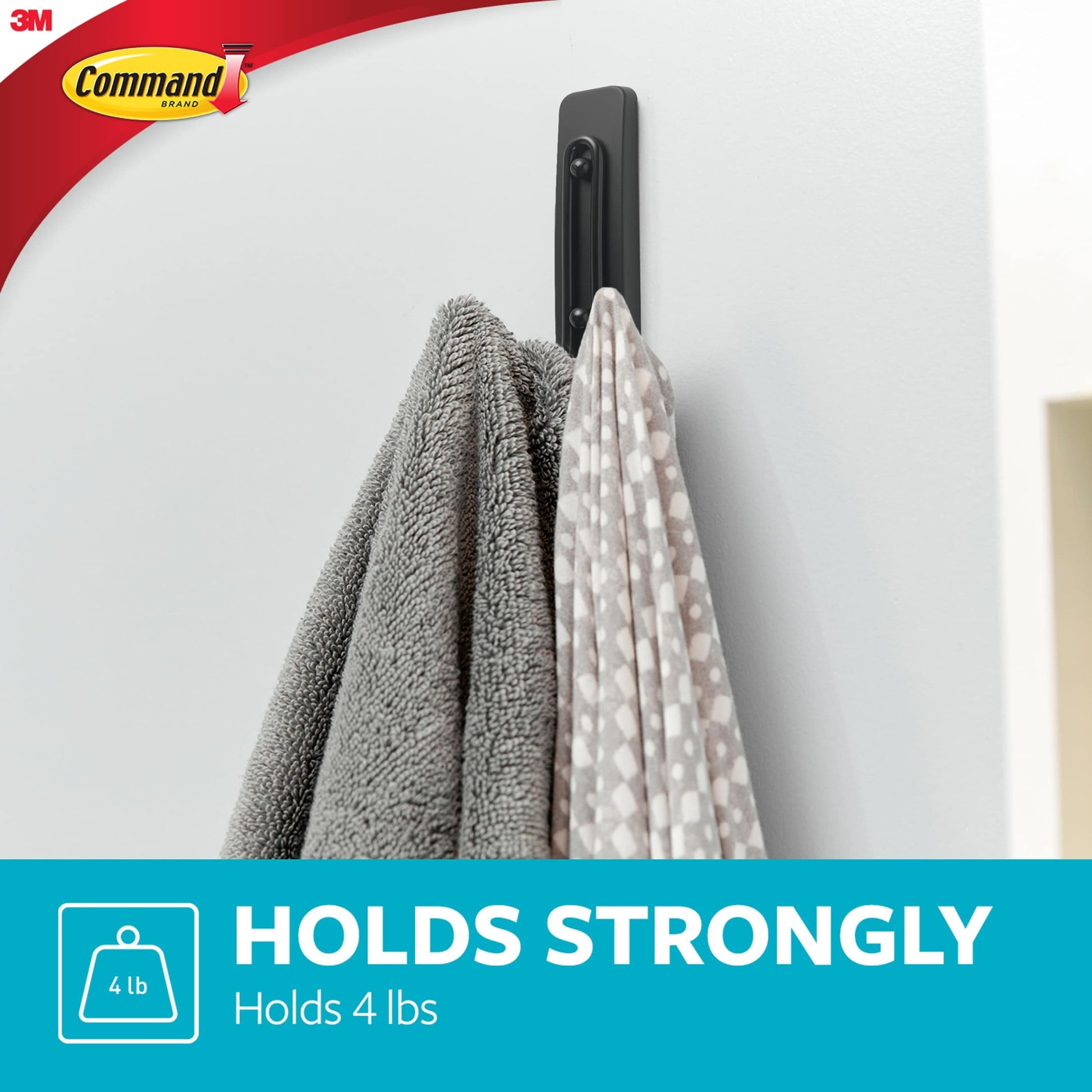 Command Bath Large Matte Black Double Hooks, 2pk